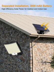 1 pieza Luz de pared exterior con sensor de movimiento alimentada por energía solar con 106 LED - Impermeable, haz de luz de 120°, incluye cable de 5,03 metros - Perfecta para acampar, jardines, pasillos y garajes