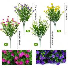 8Pack Eucalyptus Fake Flowers, No Fade, Lifelike, ArtificialPlastic, For Hanging Planters, Outside, Porch, Window Box, WeddingIndoor, Outdoor, Housewarming, Spring, Summer Decoration(No Flower Basket)