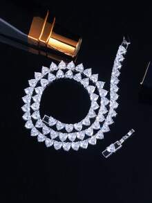 1 件超闪亮心形方晶锆石密镶网球链颈链女士订婚婚礼派对珠宝礼物 - 白色 - 查看 4