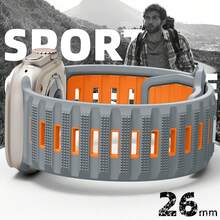 46mm/49mm/45mm/44mm/42mm 硅胶运动表带，兼容 Ultra 2/Ultra，适合男士 Series 1 2 3，防水表带适用于 Series 10 9 8 7 6 5 4 SE 3 2 1 - 灰橙 - 查看 3