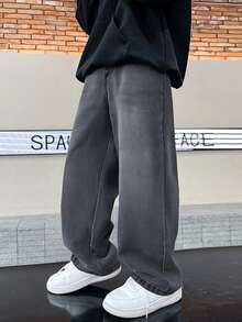 1件装年轻男孩休闲阔腿牛仔裤，2025年春夏街头风格 - 深灰色 - 查看 1