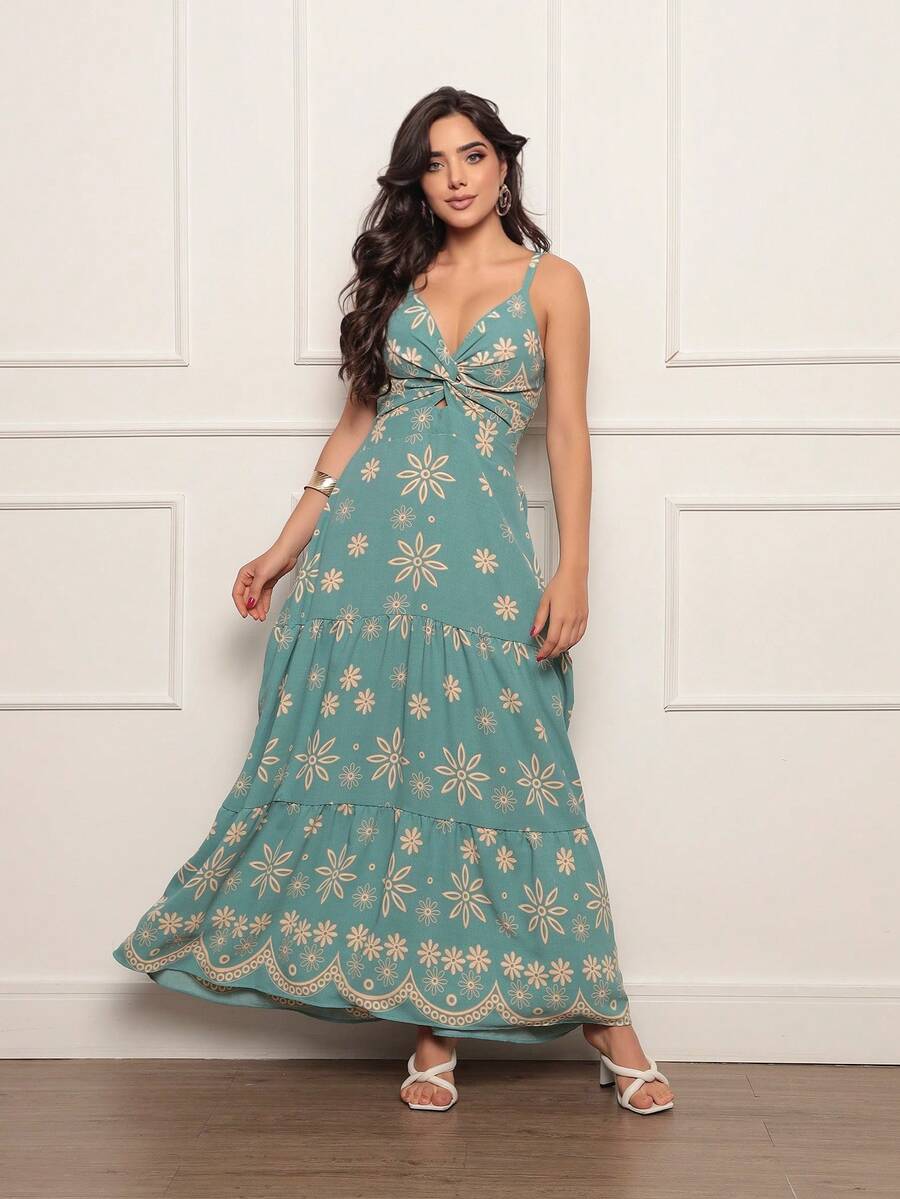 Women's Long Dress In Dune Fabric Print - 薄荷綠 - 查看 1