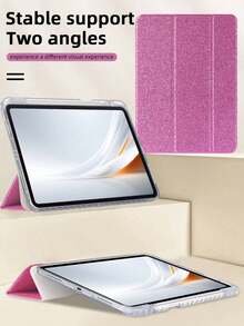 1个透明亚克力三折闪光紫红色平板电脑保护套,闪亮时尚,适用于iPad Mini 6/Mini 7/Air 1/Air 2/9.7/10.2/10.5/Air 4/Air 5/10.9/Pro 11/第十代/A16 2024 2025,内置笔槽,高透明亚克力后盖,三折可调节支架,磁吸式/自动休眠唤醒功能 - 玫紅色 - 查看 3
