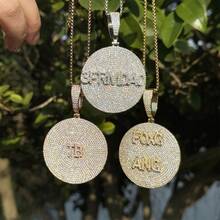 Customized Rhinestone Round Cake Pendant Necklace Micro-Inlaid Zirconia Necklace - Gold - View 4