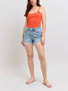 High Waist Rigid Magic Destroy Cut Off Shorts - Màu xanh lam - Xem 7