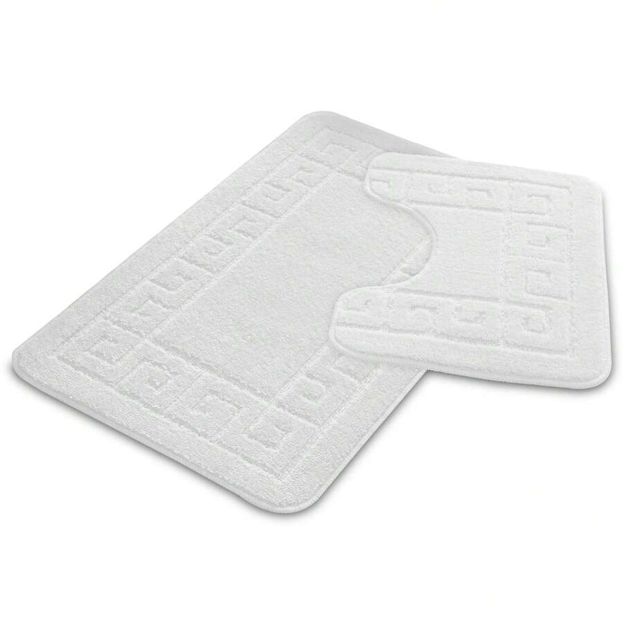 VELVETIO Bath Mat Set 2 Piece Non Slip Rubber Pedestal And Bath Mat Set Toilet Greek Bathroom Rug New