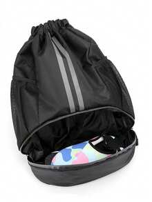 1 件刺绣定制运动抽绳背包，男女皆宜，轻便的带鞋隔层和防潮口袋的健身包，带侧网袋的便携式储物背包，篮球包，足球包，健身包