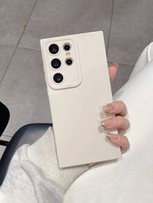 1 pieza Funda de teléfono de unicolor minimalista blanca, funda de protección de lente, compatible con iPhone y Galaxy - Blanco - Ver 3