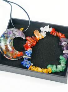 1pc/Set Round, Moon, Rectangular, Slim Rectangular 7 Chakra Necklace And Bracelet Combination, Best Gift For Family And Friends