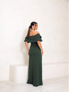 Long Off-The-Shoulder Mermaid Dress With Slit For Wedding Bridesmaid Bride Graduation And General Event - Army Green - View 6