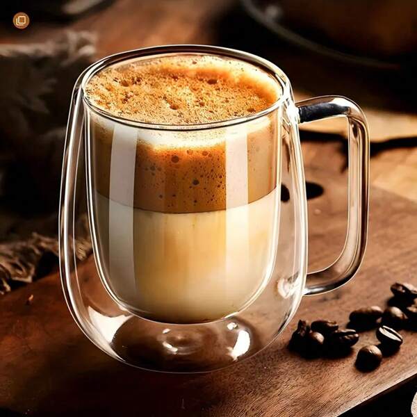 Glass Coffee Cup With Good Insulation, Double Wall Insulated, , Transparent, With Portable Handle, Suitable For Cappuccino, Latte, Tea, Hot & Cold Drinks, Suitable For Easter, Christmas, Birthday Parties, 350ml/12oz Back To School
