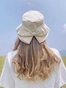 Hats For Woman Bucket Hats Spring And Summer Wide Brim Sun Hat Casual Fashion Bow Decoration Basin Hat - Beige - View 2