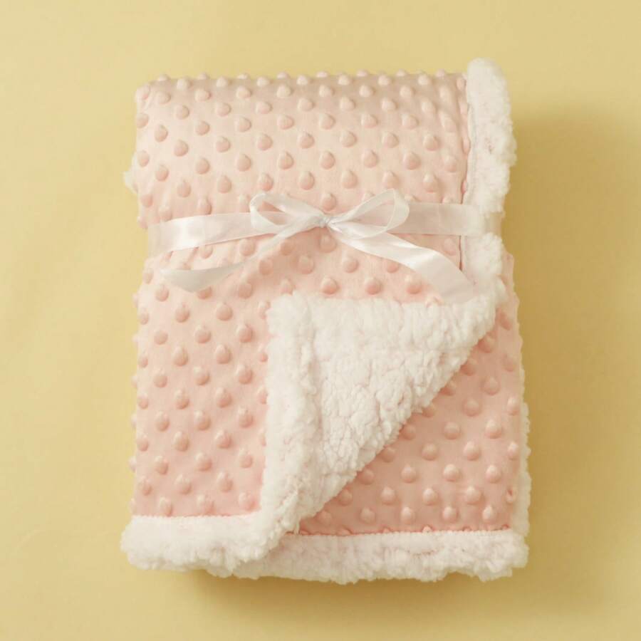 1pc Double Layer Infant Fleece Blanket, Dotted Texture Baby Stroller Blanket, For All Seasons - Watermelon Pink - View 1