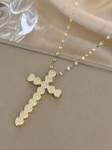 1Pc Elegant Luxe Cross Charms Heart Zirconia Necklace For Women Men Couples, Halloween Christmas Mom Gift Thanksgiving Wedding Jewelry Gift For Anniversary Valentine's Day Boho Jewelry Daily Party