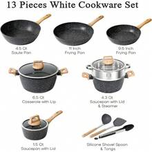 SODAY 12pcs Pots And Pans Set Non Stick Kitchen Cookware Sets Induction Cookware Nonstick Granite Cooking Set With Frying Pans, Saucepans, Steamer - 17pcs Black/with 6.5QT Casserole & 4*Pan Protector - View 5