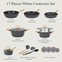 SODAY 12pcs Pots And Pans Set Non Stick Kitchen Cookware Sets Induction Cookware Nonstick Granite Cooking Set With Frying Pans, Saucepans, Steamer - 17pcs Black/with 6.5QT Casserole & 4*Pan Protector - View 6