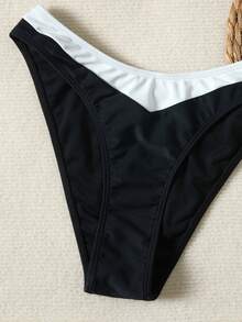 新品欧美纯色度假比基尼套装时尚黑白拼色性感泳装适合海滩、音乐节、夜店