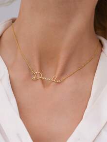 1Pc Minimalist Name Necklace,Personalized 18K Gold Plated Name Letter Pendant,Perfect Gift For Her,Unique Birthday Present,Mother's Day Gift,Valentine's Day Gift - Gold - View 4