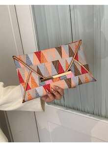 Fashionable Envelope Bag With Triangle Graphic Patchwork, For Daily Use - Multicolor - View 8