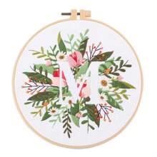1pc 26 Designs Floral Embroidery Kit With English Letters, Luxury Starter Set For Beginners, Includes Fabric, Hoop, Threads, Needles, Instructions, Great For Cross Stitch, Artistic Craft Gift For Friends And Family, Wedding Decor. Each Kit Contains 1pc Printed , 1 Set Of Embroidery Threads, 1 Bamboo Embroidery Hoop, 1 Pattern Chart, 2pcs Embroidery Needles.
