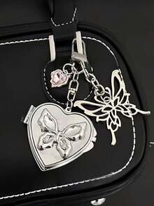 Heart-Shaped Bow Decor Mirror Keychain, Vintage Y2K Cute Versatile Bag Charm, Bag Accessory Keychain, Small Gift For Women On Birthday, Valentine's Day, Mother's Day, Couple Bag Decor, Suitable For Teenage Girls, Women, College Students, Beginners - Silver - View 2
