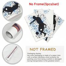 3 件套艺术装饰足球帆布墙艺术套装，现代经典蓝色墨水卡通剪影印刷品，松木框架，防水室内外装饰，适用于家庭办公室、客厅、卧室、餐厅礼物生日毕业