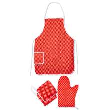 3-Piece Kitchen Apron & Oven Mitts Set, Durable & Heat-Resistant Cooking Essentials, Multicolor Various - Red - View 1