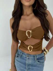 BODY FEMININO COLLANT MAIO COM FIVELA TOMAR QUE CAIA MACACOES SEXY - Café - Visão 2