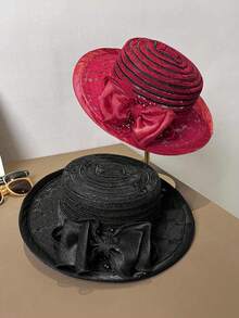 1 chiếc mũ đi nhà thờ thanh lịch dành cho nữ, mũ dạ hội có nơ Organza, thích hợp cho tiệc tùng, dạo phố, công sở, mùa xuân/hè, mũ chống nắng thời trang khi đi du lịch, sự kiện và kỳ nghỉ - A - Xem 4