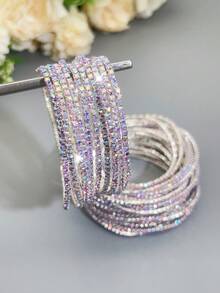 G-S 1 Set Multi-Strand AB Color Sparkly Radiant Extremely Thin Rhinestone Elastic Bangle Bracelet For Women, Everyday & Party - Rhinestone Bracelet - View 10