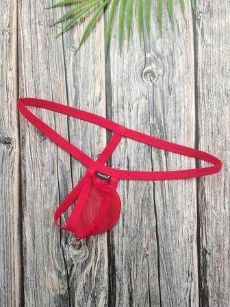DomiGe 1pc Men's Sexy Lingerie, Red Elastic Mesh Thong