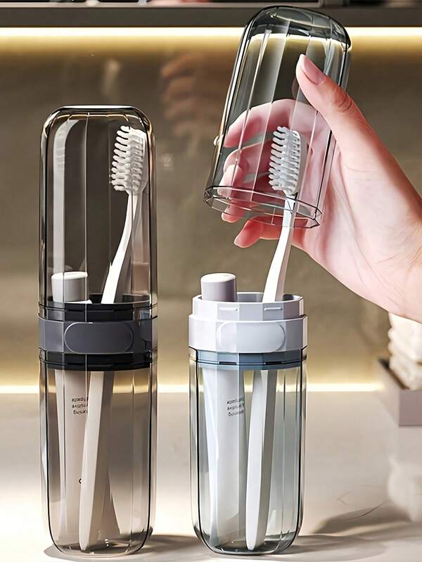 Vaso para cepillo de dientes, soporte para cepillo de dientes con tapa, estuche transparente para cepillo de dientes, estuche portátil para pasta de dientes, taza de viaje, accesorios de viaje esenciales para campamento, negocios, vuelta al cole, viajes, vacaciones, playa, verano, escuela, suministros
