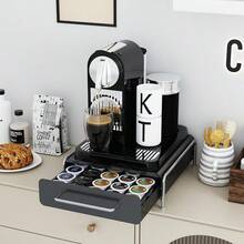 30.5 X 31.5 X 10 Cm Iron Coffee Capsule Holder (36 Capsules), 2-In-1 Storage Drawer/Machine Stand, Coffee Capsule Storage Drawer, Metal Capsule Storage Box, Space-Saving, Accommodates Multiple Capsules, Suitable For Coffee Lovers - 黑色 - 查看 2