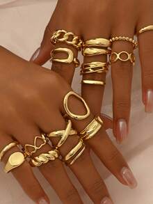 16 Pcs/Set Punk Rings Set For Women Vintage Geometric Rings Set Fashion Personality Jewelry Gifts Match With Daily Outfits, Party Accessories