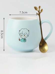 1pc Ceramic Mug With Lid And Spoon, High-Quality Breakfast, Milk, Coffee Cup For Home, Student, Couple Use Back To School