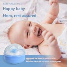 粉扑盒分体婴儿爽身粉盒包含婴儿和儿童用粉扑爱情人节 - 藍色 - 查看 4