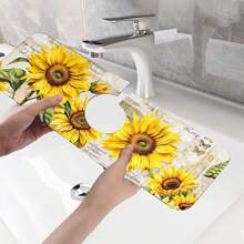 1 pezzo, Tappetino assorbente per rubinetto con motivo a girasole in diatom ooze, tappetino anti-sgocciolamento per il bagno, antiscivolo e antimacchia per accessori da cucina.