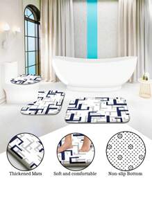 1pc/4pcs Abstract Modern Pattern Bathroom Waterproof Shower Curtain Set With 12 Hooks, Non-Slip Bath Mat, U-Shaped Contour Rug, And Round Toilet Lid Cover, Full Scene Bathroom Decor Set Back To School