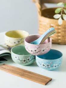 1pc Hand-Painted Ceramic Salad Bowl, Creative Home Dining Rice/Soup Bowl With Underglaze Decoration,School Supplies
