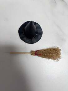 Witch Hat And Broomstick Set, Halloween Witch Hat, Mini Magic Flying Broomstick, Handmade DIY Jewelry Accessory, Micro Landscape Photography Prop, Desktop Decor
