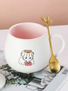 1pc Ceramic Mug With Lid And Spoon, High-Quality Breakfast, Milk, Coffee Cup For Home, Student, Couple Use Back To School