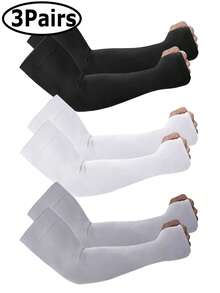 3Pairs/1Pair UV Sun Protection Arm Sleeves With Thumb Hole For Men Youth, Cooling Sleeve To Cover Tattoo, Mid-Compression Sleeves Cover Arms Fake Tattoo Arm Warmers Autumn Outfits Halloween Costumes Black Arm Sleeve Gifts For Men - A - View 8
