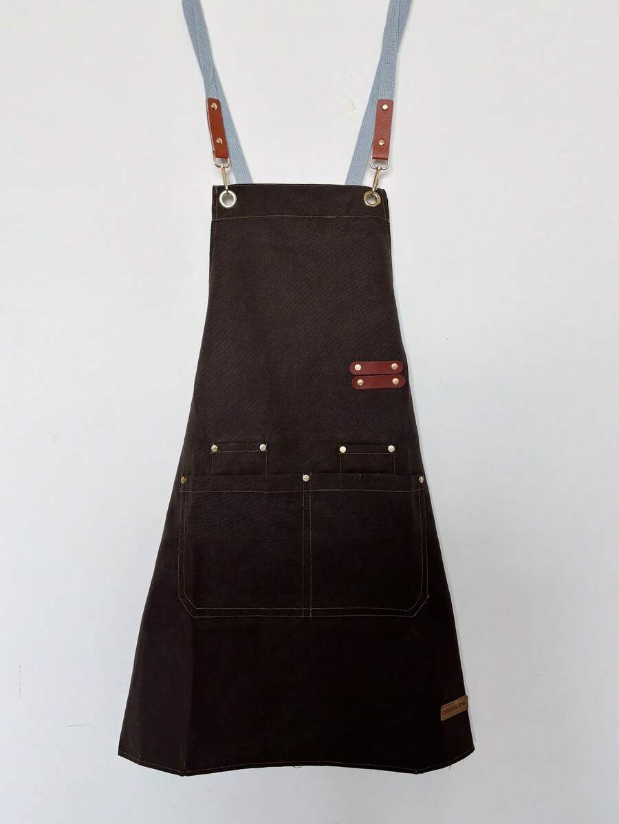 New Waterproof Anti-Oil Apron For Kitchen Cooking, Fashionable Bib Design For Men, Cafe/Restaurant Work Uniform, Customizable Waterproof & Oil-Resistant - Brown - View 1