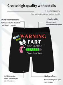 Men's Innovative Boxing Briefs, Printed With "Warning: Fart Ready" Design, Breathable & Comfortable, Quick-Dry Stretchy Boxer Shorts, Suitable For Sports, Beach, Casual Wear