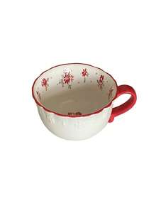 1 pieza/2 piezas/4 piezas Taza de té de la tarde de cerámica con relieve floral rojo estilo coreano Ins, taza de café de cerámica floral vintage, apta para desayuno, leche, postre, agua, oficina, sala de estar, uso diario