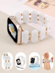1pc Fashionable Minimalist Women's AppleWatch Band, Oval Resin Elastic Strap Style, Lightweight, Breathable, And Easy To Wear, Waterproof And Scratch-Resistant, Sizes Include 38/40/41mm, 42/44/45/49mm, 42mm For S10, 46mm For S10, Professional Fit For AppleWatch Ultra 2/1, SE 10/9/8/7/6/5/4/3/2/1. - White - View 3