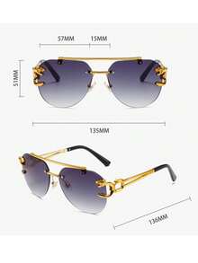 Ochelari de soare cu ramă mare și rază dublă, ochelari de soare casual fără ramă, ochelari de soare aviator personalizați, potriviți pentru bărbați și femei, potriviți pentru sporturi în aer liber, petreceri și vacanțe, călătorii, condus autonom, pescuit, ciclism, recuzită decorativă pentru fotografie, ochelarii sunt disponibili în mai multe culori (ochelari de soare negri, ochelari de soare gri, ochelari de soare albaștri, ochelari de soare verzi, ochelari de soare maro, ochelari transparenți). - Negru - Vizualizare 4