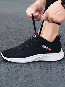 Zapatillas De Tenis Deportive De Moda Para Hombre, Malla Transpirable Casual Material Superior De Alta Calidad, Transpirable, Ligero, Cómodo, Seguro, Duradero, Material Único Y Respetuoso Con El Medio Ambiente, Suela Suave Diseñada Para Adaptarse A Sus Pies, Ligero Y Cómodo, Libremente Flexible, Altamente Elástico, Suave, Adecuado Para Fiesta, Deportes, Ocio, Caminar, Viajar, Ejercicio Jogger Y Otras Ocasiones. - Negro - Ver 3