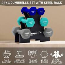 Set 6 Mancuernas Fitness de Neopreno Hexagonales (2LB, 3LB, 5LB), con Base Incluida, Pesas para Gimnasio en Casa, Mancuernas Hexagonales de Neopreno para Entrenamiento - Multicolor - Ver 5
