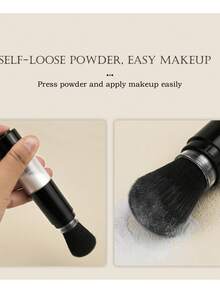 1 件便携式化妆刷、可再填充粉刷、腮红刷、轮廓刷、带按钮粉末分配器的化妆工具、旅行化妆工具、荧光笔刷、散粉刷、腮红刷